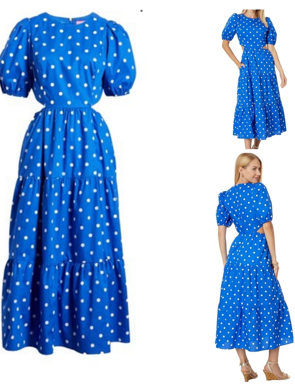 Lilly Pulitzer Lyssa Cotton Midi Dress Blue Polka Dot Cutout Dress Size 10